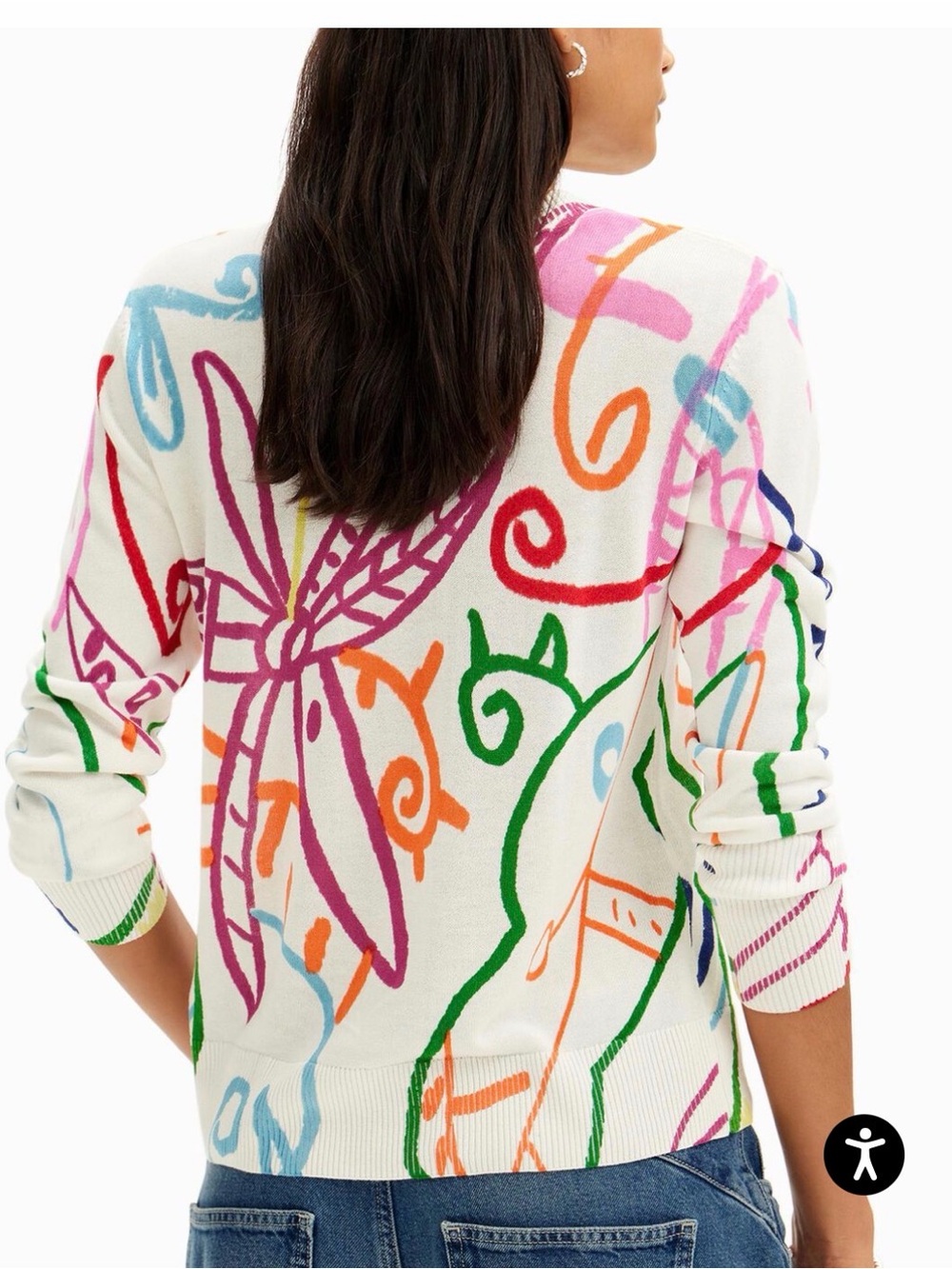 DESIGUAL FINE KNIT SWEATER PULLOVER WITH PATTERNS Size Large - Picture 2 of 6